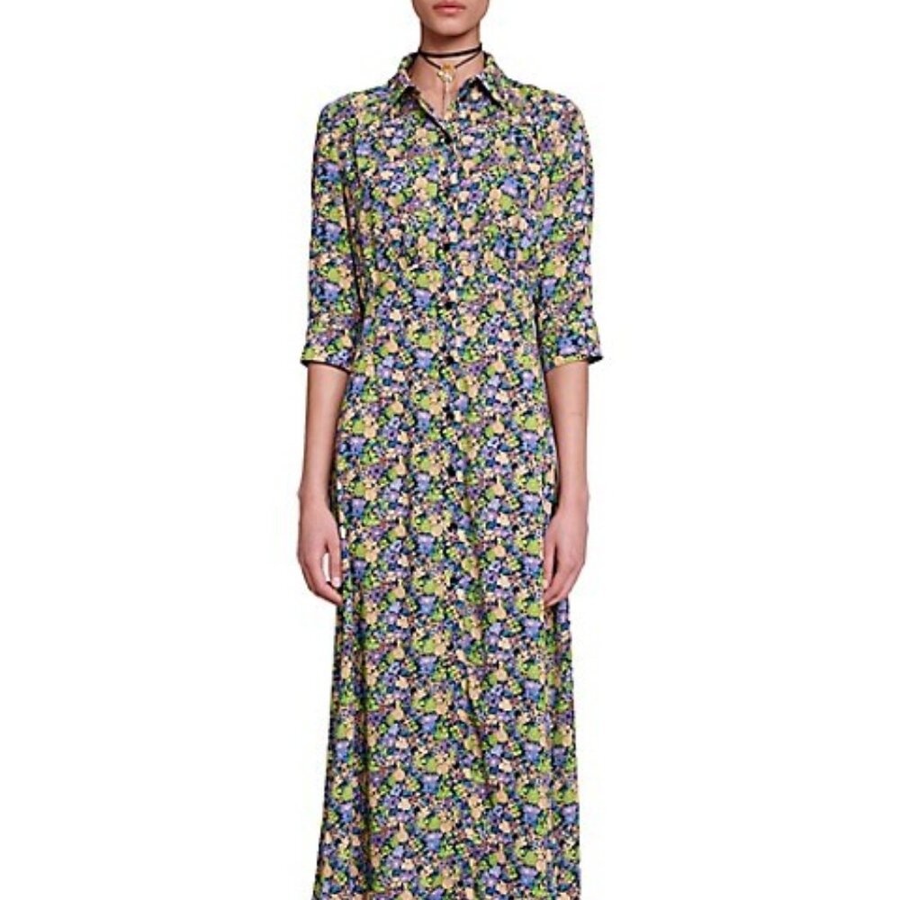 Maje Floral Midi Dress - Blue and Yellow